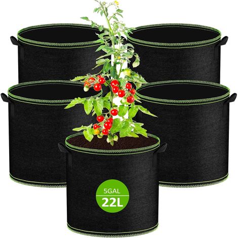 Lot de 5 Sacs de Plantation Non Tissé 22L, Sac de Plantation Terre en Tissu avec Poignée, Sacs de Culture de Plantes Réutilisable pour Tomates, Carottes, Fraises, Légumes, Fleurs (1/5)