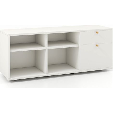 Comoda con 2 cajones y 4 compartimentos y patas ajustables aparador mueble para tv blanco