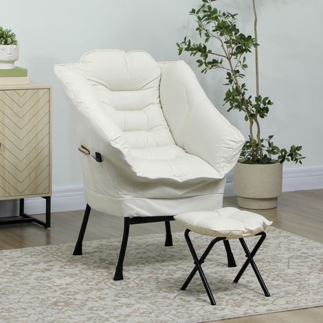 Sillón de Salón con Otomana Sillón de Relax con Bolsillos Laterales y Patas de Acero para Sala de Estar Dormitorio Crema (1/5)