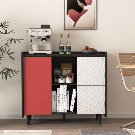 Aparador almacenamiento con cajones y estante negro OKMYHOME (1/5)