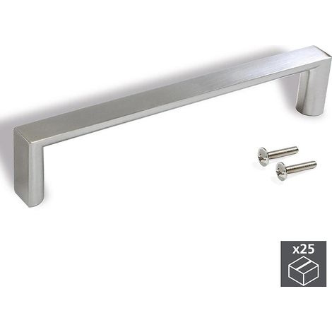 Emuca Lotto di 25 maniglie per mobili Aldaia, L135mm, interasse 128mm, Zama, Nichel satinato