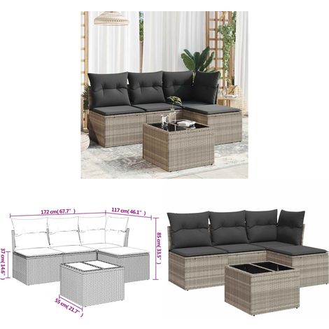 5-tlg. Garten-Sofagarnitur mit Kissen Hellgrau Poly Rattan - Gartenmöbel Set - PE-Rattan Möbel - Outdoor Sofa - Esstisch - Lounge Set - Home & Living (1/3)