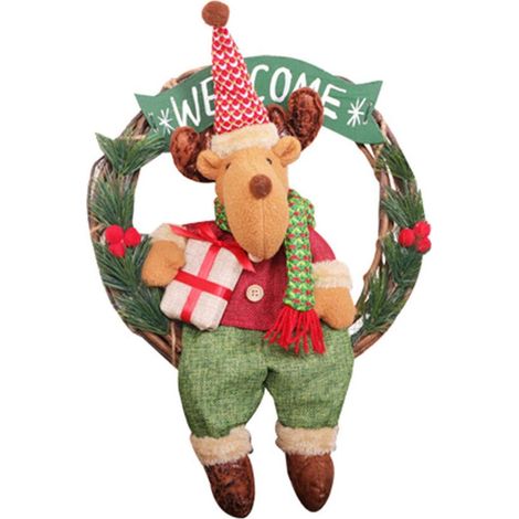 Weihnachtskranz, Weihnachtsmann aus Rattan, runde Puppe, künstliche Weihnachtsdekoration