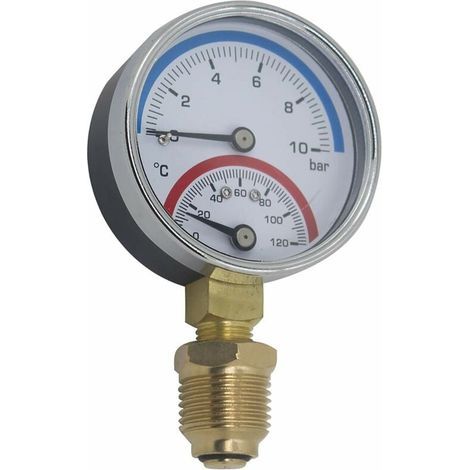 ALOVEZ – Manomètre chauffage central 80mm – Pression max 0-16bar – Filetage 1/4' – Plage température 0-120℃ – Thermomanomètre radial (1/2)