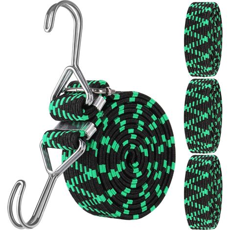 Tendeurs Elastique avec Crochets 2m, 4pcs Sandow Elastique Reglable, Sangle Elastique Plat pour Porte Bagage Velo Bache Piscine Moto Voiture Camping (Vert) (1/5)