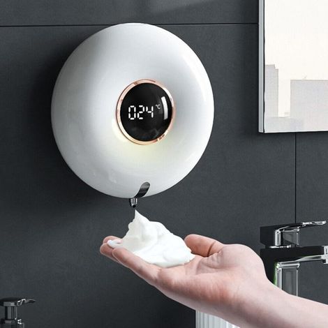 Distributeur de savon mousse mural à chargement par induction, débit réglable de 280 ml, blanc