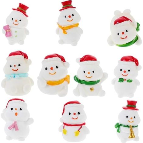 Lot de 10 adorables figurines miniatures de bonhommes de neige et d'elfes de Noël pour accessoires de jardin et décorations. (1/5)