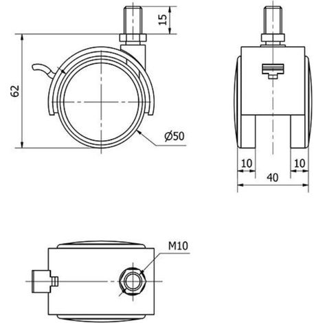 rueda giratora espiga roscada m10x15 freno 50dkpuf50 nylon-poliur.negro/gris