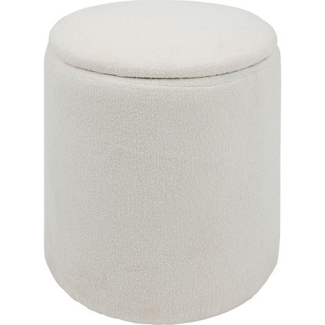 Atmosphera – Pouf coffre rond en bouclette blanche 35 cm diamètre – Rangement intégré 26x26x32 cm – Confort jusqu'à 110 kg – Aucun montage requis (1/5)