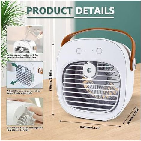 Climatiseur mobile, rafraîchisseur d'air portable avec réservoir d'eau, ventilateur à refroidissement par évaporation, climatiseur sans tuyau d'évacuation, ventilateur personnel pour la maison et le c (1/5)