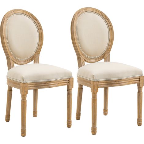 Set 2 Sedie Retrò Imbottite 49x56x96 cm in Legno e Tessuto Bianco Panna (1/5)