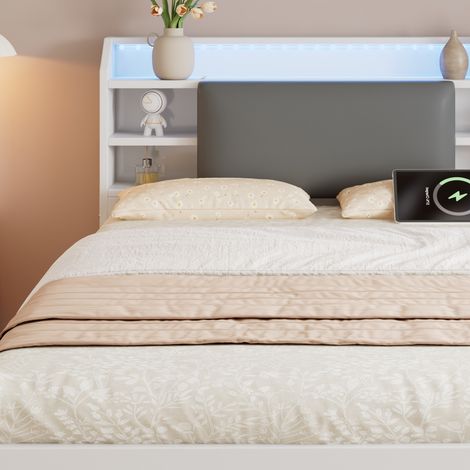 Lit gigogne 120x200 avec lit tiroir 90x190 blanc LED USB (1/5)
