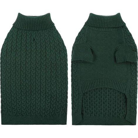 Warm Winter Jumper for Small Dogs, Green, S Medium Large Size Washable Turtleneck Knitted Dachshund French Bulldog (1/5)