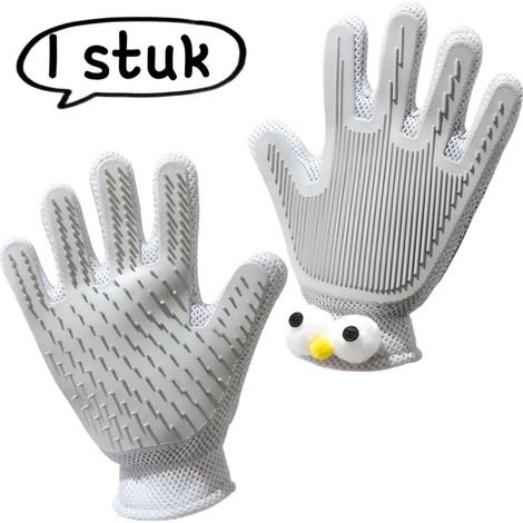 Gants pour caresser les chats - Brosse pour enlever les poils de chat - Outils en silicone pour enlever les poils d'animaux - (Caresser l'avant, caresser l'arrière) Main droite - Blanc-gris (1/5)