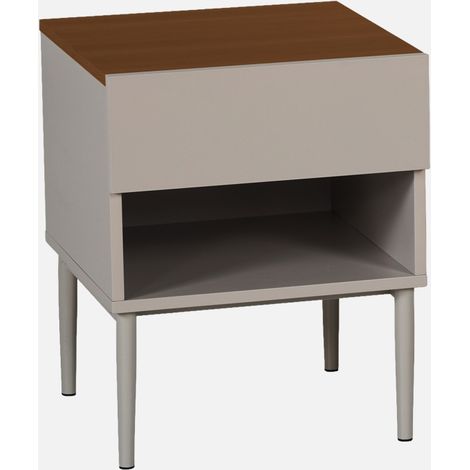 Mesita de noche de metal y decoración de madera 1 cajón