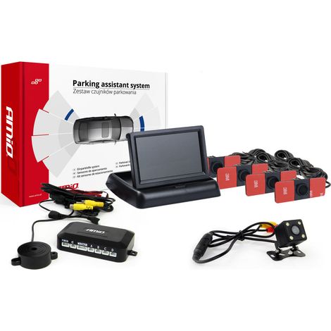 Kit de capteurs de stationnement TFT02 4,3" avec caméra HD-315-LED et 4 capteurs internes noirs