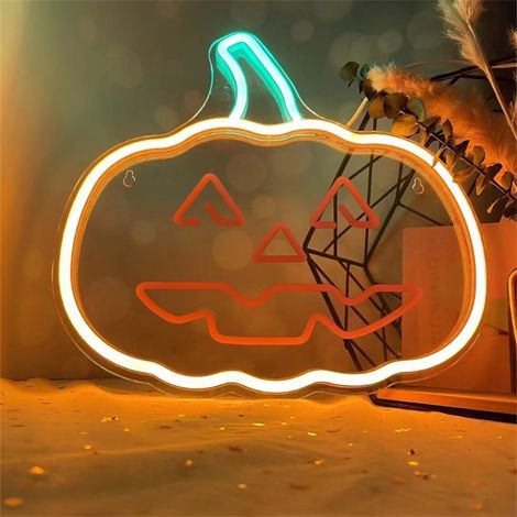 Panneau lumineux LED citrouille d'Halloween 26x22CM, belle décoration murale faite à la main, parfait pour les fêtes d'Halloween, les bars (1/5)