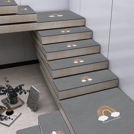 Lot de 4 tapis d'escalier en boue de diatomée arc-en-ciel, tapis de marche pour la maison, antidérapants, absorbants d'eau 22 x 55 cm (1/5)