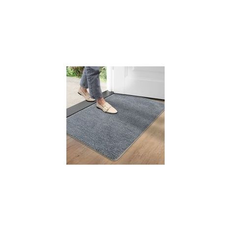 Tapis d'entrée antidérapant 50x80 cm, lavable, ultra absorbant, gris/bleu – (1/5)