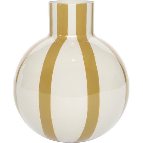 Deko Vase aus Metall gestreift senfgelb und weiß 20 cm (1/5)