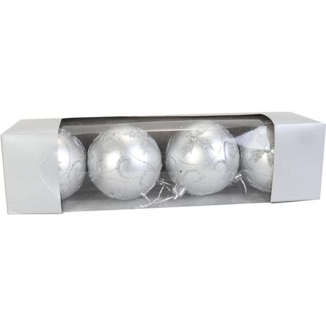Set mit 4 Kunststoffkugeln, 6 cm, silberfarben