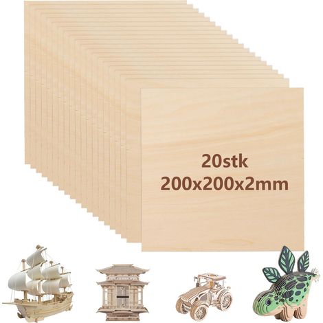 Planche de Bois 200x200x2mm Contreplaqué 2mm pour Bricolage Lot de 20 Feuilles de Bois Brut pour Architecture Maquette Décoration de Mariage Surface Lisse sans Éclats (1/5)