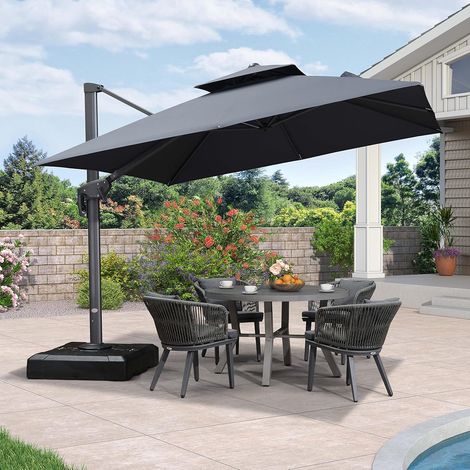 PURPLE LEAF parasol déporté carré 3 x 3 m, rotation 360°, inclinaison 6 niveaux, double toit ventilé, pour jardin, balcon et piscine, protection UV50+, Gris (1/5)