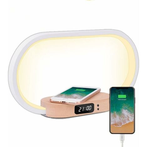 Lampe De Bureau - Lampe De Nuit LED Avec Chargeur Sans Fil 10 W - Horloge Numérique - Réglage Tactile Du Couleur Et De La Luminosité - Pour Bureau Maison Espace De Travail - 1 Pièce