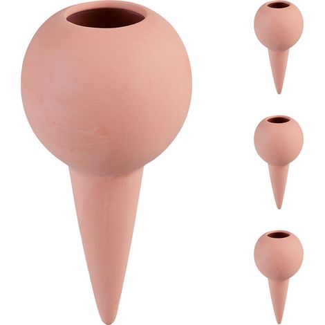 Relaxdays Sfere da Irrigazione a Goccia, Set da 4, Coni per Bottiglie da 1,5 Litri, Irrigatore per Piante, Terracotta