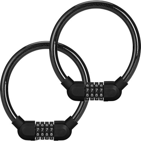2 Pcs Antivol Velo Antivol Vélo Cadenas Code de Velos avec Mot Passe à 4 Chiffres - Câble Antivol pour Vélo, Scooter, Moto, Skatebord, Clôtures, Échelles(noir, chacun 40 cm de long) (1/5)