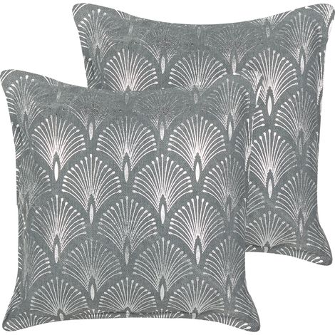Conjunto de 2 cojines de algodón glamour moderno diseño geométrico plateado hecho a mano funda extraíble 45 x 45 cm gris Hoya