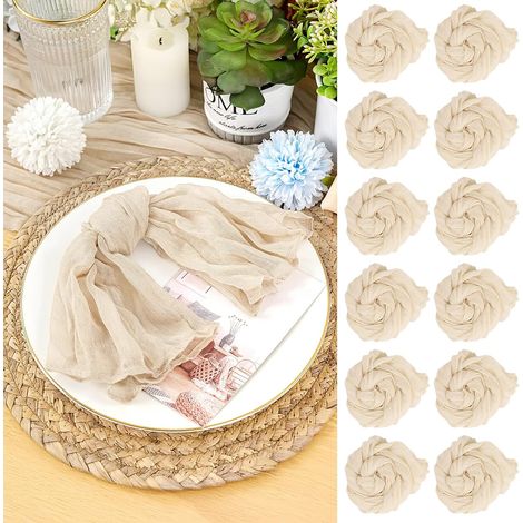 30pcs Serviette en Gaze de Coton Beige 50cm, Serviettes de Table en Tissu Froissé, Vintage Boho Teinté à La Main Coton Carré, Rustiques Bohèmes pour Fêtes, Réceptions, Fêtes de Mariage (1/5)