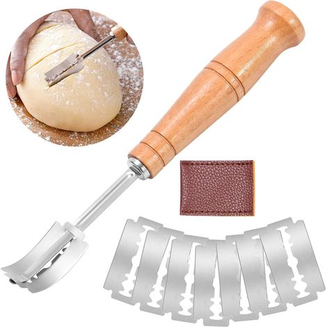 10 Pcs Lame Boulanger - Couteau de Boulanger Grignette Lame a Pain Porte pour Grigner Pâte Graver Pain Cuisine Accessoire de Boulangerie (1/4)