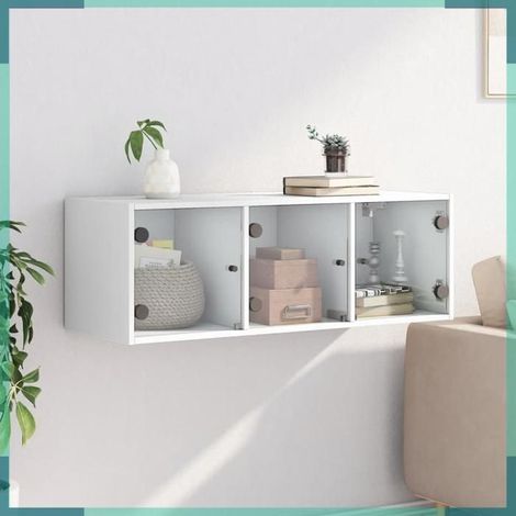 836511 Armoire murale avec portes en verre blanc 102x37x35 cm (1/5)