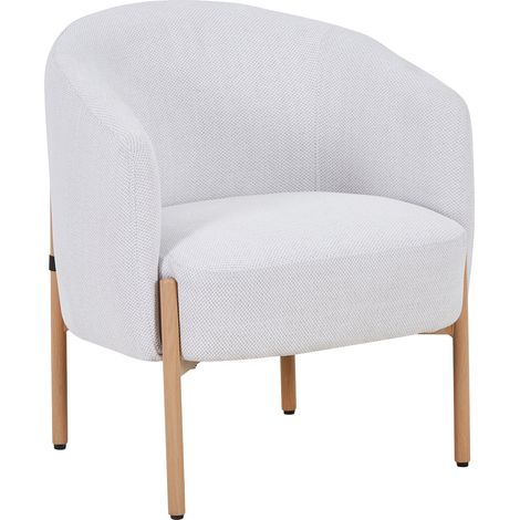 SYLIA Fauteuil en tissu blanc écru pieds couleur bois (1/5)
