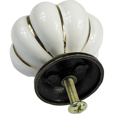 LITZEE Pulls Europäischer Vintage-Kürbis-förmiger Porzellanknopf, 10 Stück, für Kommoden, Schränke und Schubladen (weiß) (1/5)