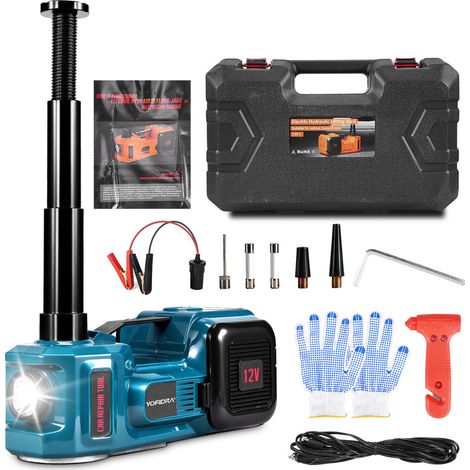 12V Elektrischer Wagenheber Auto Set,Maximale Hubkraft 5 T – 2 in 1 Wagenheber mit Luftkompressor 150 PSI – Bodenwagenheber für Minivans, SUVs und Pickups