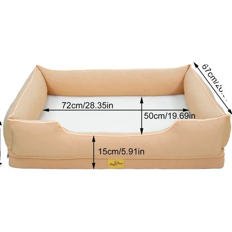 Cama para perros, forro impermeable, funda extraíble, grande, color beige y amarillo. (1/2)