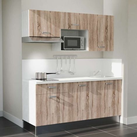 Kochnischen K30L-PT - 180 cm - Laminatplan, spüle Edelstahl, - Holzfront - weiße Laminatplatte - Kredenzen ja + Haushaltsgeräte Edelstahl