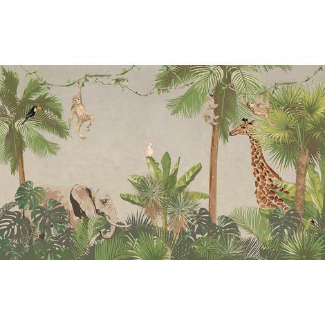 Papier peint panoramique Enfants - Animaux de la Jungle - 130 cm x 78 cm (1/2)