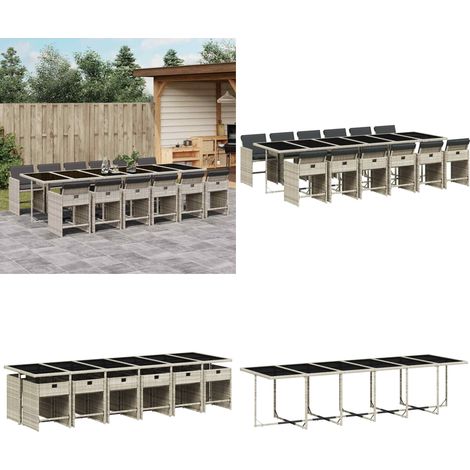 13-tlg. Garten-Essgruppe mit Kissen Hellgrau Poly Rattan - Gartentisch - Esstisch - Gartenmöbel Set - Outdoor Möbel - Terrassenmöbel - Home & Living