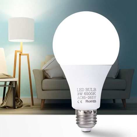 Ampoule LED E27 3W, économie d'énergie, blanche, 6000-6500K, haute luminosité, lampe pour chambre à coucher et salon, 85V-265V (1/5)