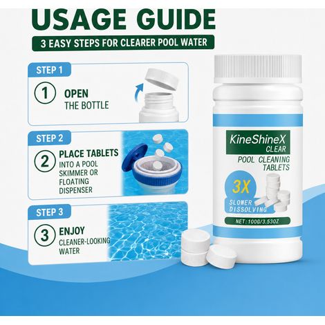 KineShineX Pool Cleaning and Disinfecting Tablets - 3x Long-Lasting, Slow-Release, Dissolving, Purifying, Circulating Water, Sterilizing, and Cleaning Tablets (1/5)