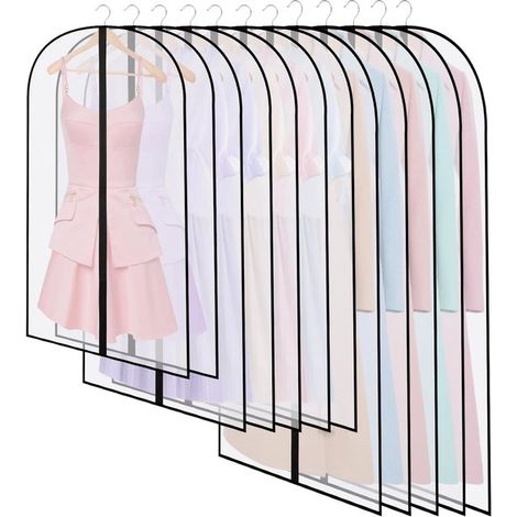 Paquete de 12 fundas para ropa, 60x120 / 100 / 80 cm, fundas protectoras semitransparentes, negras, fundas colgantes para ropa, a prueba de polvo, impermeables, para trajes y chaquetas.