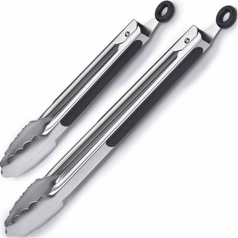 Pince Barbecue Pince Cuisine en Acier Inoxydable et Silicone Résistant à la Chaleur Set de 2 (1/4)