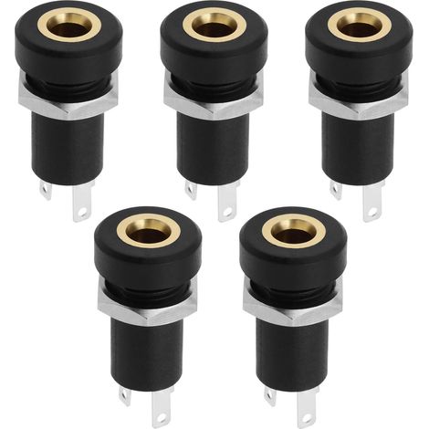 5 Pièces Prise Jack Audio 3.5mm Connecteur de Prise Stéréo à 3 Pôles Connecteur de Prise Casque Panneau à Souder Stéréo Noir avec écrou (1/5)