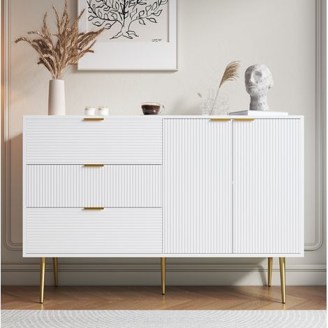 MEUBLIV credenza 120 cm bianca e dorata - 3 cassetti, 2 ante, contenitore (1/5)