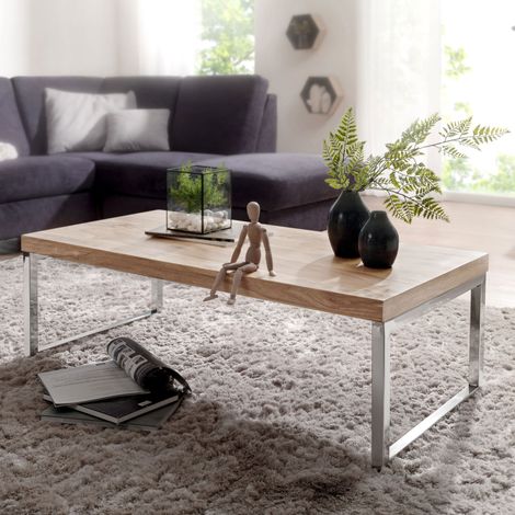 Table basse 120x60x40 cm en acacia et pieds en métal - ALISTER (1/5)