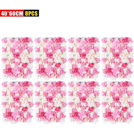 Set di 8 pannelli da parete con fiori artificiali rosa fatti a mano, romantici pannelli floreali in seta per decorazioni di matrimoni, feste, casa e giardino (rosa)