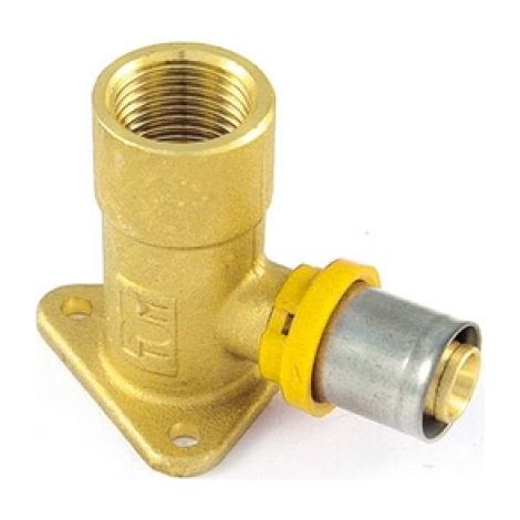 RACCORDO PER GAS CURVO FEMMINA CON FLANGIA 3 FORI 16 x 1/2&quot